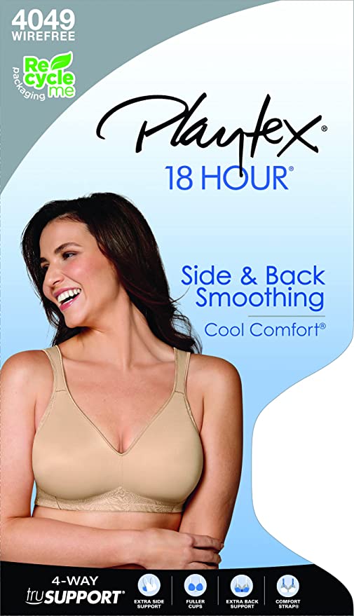 Playtex 18 Hour Side & Back Smoothing Wireless Bra Nude 40D Women's