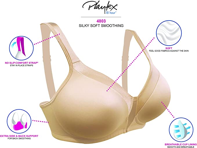 Playtex Woman's 18 Hour Silky Soft Smoothing Wireless Bra Colour: GREY –  VBT Boutique